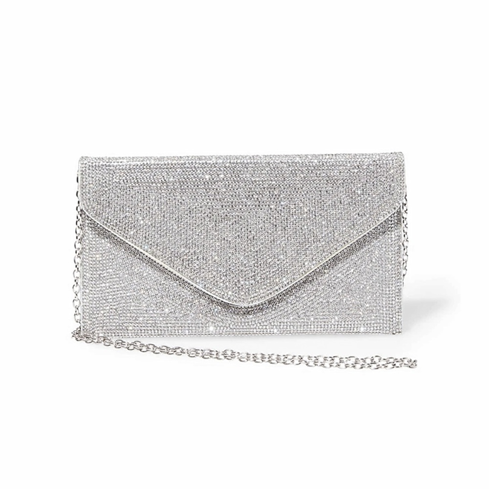 Tiny rhinestone sparkling flashy statement envelope bag
